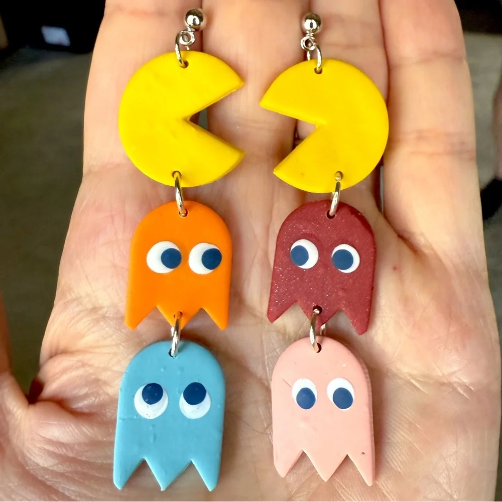 Handmade Pac-Man earrings - Picture 1 of 4